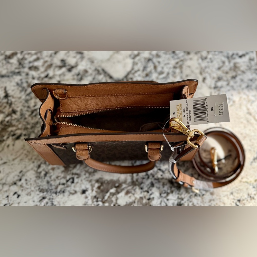 Michael Kors Signature Brown and Tan Dillon Small Satchel - Picture 11 of 14